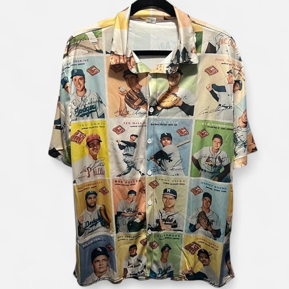 Vintage Style Collage Baseball Button-Up Shirt